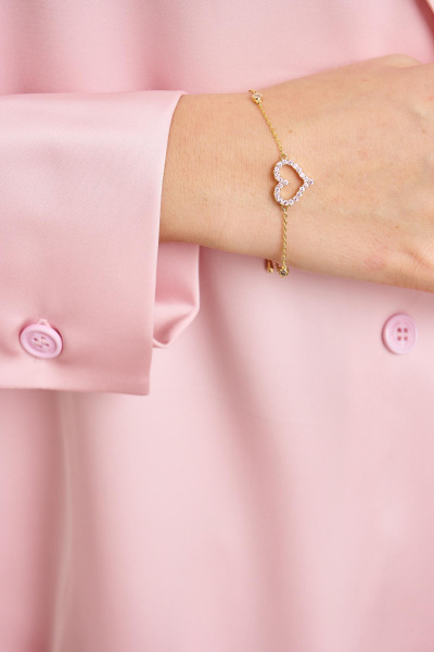 Браслет с сердечком со стразами (золото-розовый)